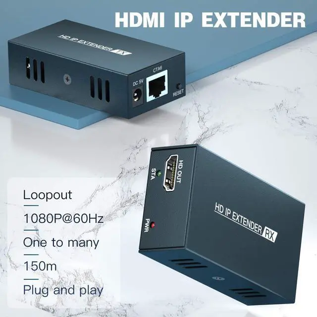 Alt view image 2 of 7 - BUCIER HDMI Extender Over IP 150m/492ft Transmission Via Cat5e/Cat6/Cat7/Cat8 Network Cable Support Local Loopout and Transmission 1 to Multiple Via Network Switch