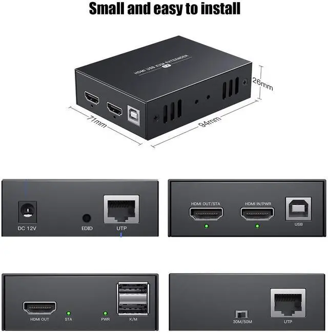 Alt view image 5 of 7 - BUCIER HDMI KVM USB Extender for Remote Mouse and Keyboard Control of 1080P Signals Over 50m (164ft) Cat5 Cat6 Cat5e Cat7 Ethernet Cable
