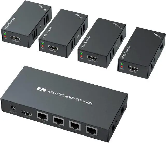 Main image of BUCIER HDMI Extender Splitter 1x4 1080P@60Hz Over Cat 5E/6/7 Ethernet Cable 50m (165ft) Support EDID Copy POC Function (1 in 4 Out)