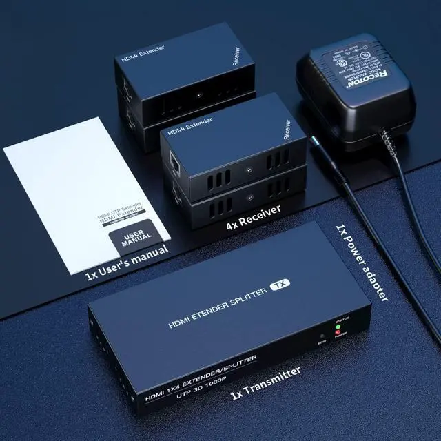 Alt view image 7 of 7 - BUCIER HDMI Extender Splitter 1x4 1080P@60Hz Over Cat 5E/6/7 Ethernet Cable 50m (165ft) Support EDID Copy POC Function (1 in 4 Out)