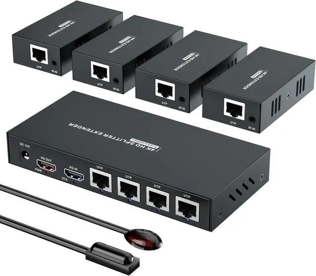 Main image of BUCIER HDMI Extender Splitter 1x4 HD 4K @60Hz Over CAT5/CAT6/CAT7 Ethernet CableUp to 196ft-Loop Out-Equipped with IR POC and EDID