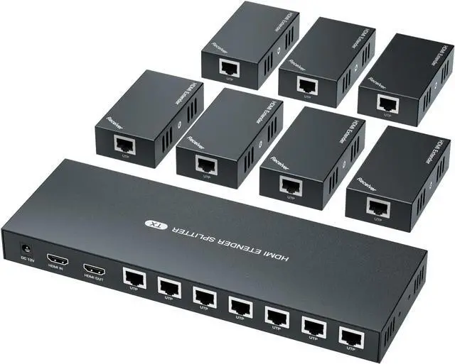 Main image of BUCIER HDMI Extender Splitter 1x7 1080P@60Hz Over Cat 5E/6/7 Ethernet Cable 50m (164ft) Support HDMI loopout EDID Copy POC Function (1 in 7 Out), Monitor