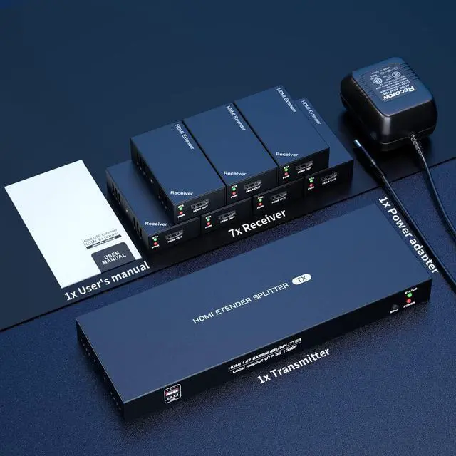 Alt view image 7 of 7 - BUCIER HDMI Extender Splitter 1x7 1080P@60Hz Over Cat 5E/6/7 Ethernet Cable 50m (164ft) Support HDMI loopout EDID Copy POC Function (1 in 7 Out), Monitor