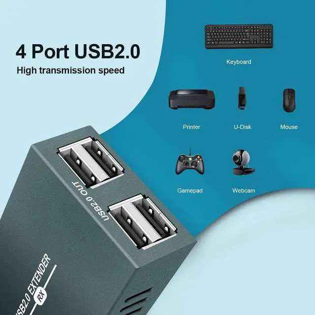 Alt view image 2 of 7 - BUCIER USB Extender Over Ethernet RJ45 LAN Extension, with 4 USB 2.0 Ports, Transmit 50m/165ft Over Ethernet Cat5/5e/6/7, Support Power Over Cable, Play and Plug, No Driver Required