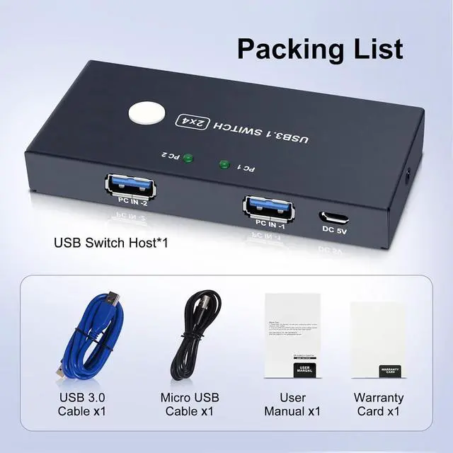 Alt view image 7 of 7 - BUCIER USB3.0 Switcher,USB Switch 2 Computers Share 4 USB3.0 Devices 2 in 4 Out USB Kvm Switch Selector for Mouse Keyboard Printer