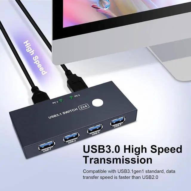 Alt view image 3 of 7 - BUCIER USB3.0 Switcher,USB Switch 2 Computers Share 4 USB3.0 Devices 2 in 4 Out USB Kvm Switch Selector for Mouse Keyboard Printer