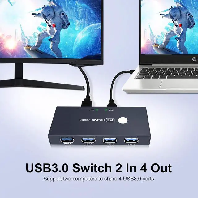 Alt view image 2 of 7 - BUCIER USB3.0 Switcher,USB Switch 2 Computers Share 4 USB3.0 Devices 2 in 4 Out USB Kvm Switch Selector for Mouse Keyboard Printer