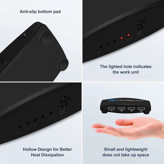 Alt view image 6 of 7 - BUCIER HDMI Switch 8k Ultra HD 3 in 1 Out, with IR Romote Control, 48Gbps High-Speed HDMI 2.1 Switcher, Support 8K@60Hz, 4K@120Hz, 1080P@240Hz, Compatible with Xbox X, PS5, TV, Monitors