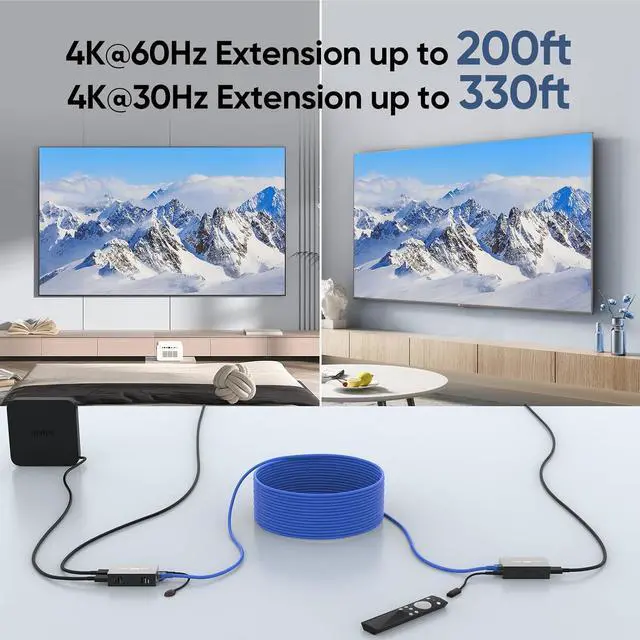 Alt view image 2 of 7 - BUCIER 4K@60Hz HDMI Extender Over Ethernet (Cat7/Cat6/Cat5e) up to 200ft/330ft - Ultra HD Signal, Seamless Transmission, EDID and POE Support (Transmitter & Receiver)