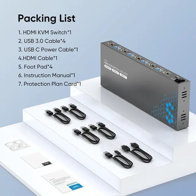 Alt view image 7 of 7 - BUCIER USB 3.0 HDMI KVM Switch 1 Monitors 4 Computers, 4K@60Hz KVM Switches for 4 Computers Sharing Monitor Keyboard Mouse Hard Drives Printer, with EDID Adaptive,1 HDMI Cable and 4 USB Cable
