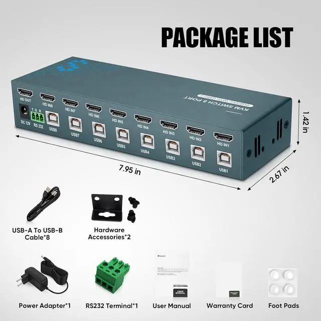 Alt view image 7 of 7 - BUCIER USB 2.0 HDMI KVM Switch 1 Monitors 8 Computers, 4K@30Hz KVM Switches for 8 Computers Sharing Monitor Keyboard Mouse Hard Drives Printer, with EDID Adaptive,