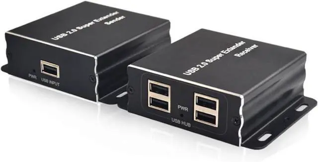 Alt view image 2 of 7 - BUCIER USB Extender Over Cat5E/6 up to 196ft, USB2.0 Over Cat6 Cat5E Extender with 4 USB 2.0 Ports, Plug and Play, No Driver Needed Support All Operating System, Two Web Cameras Work Synchronously