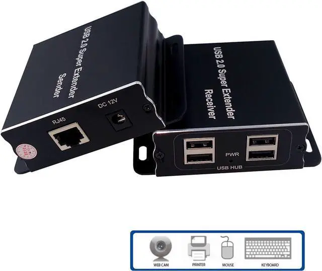 Main image of BUCIER USB Extender Over Cat5E/6 up to 196ft, USB2.0 Over Cat6 Cat5E Extender with 4 USB 2.0 Ports, Plug and Play, No Driver Needed Support All Operating System, Two Web Cameras Work Synchronously