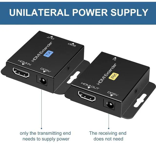 Alt view image 4 of 6 - BUCIER HDMI Extender Over Single Cat6 Ethernet up to 200Ft Repeater Balun Transmitter Receiver Power on Cat Support Full 1080p 3D HDCP EDID Copy from Displays
