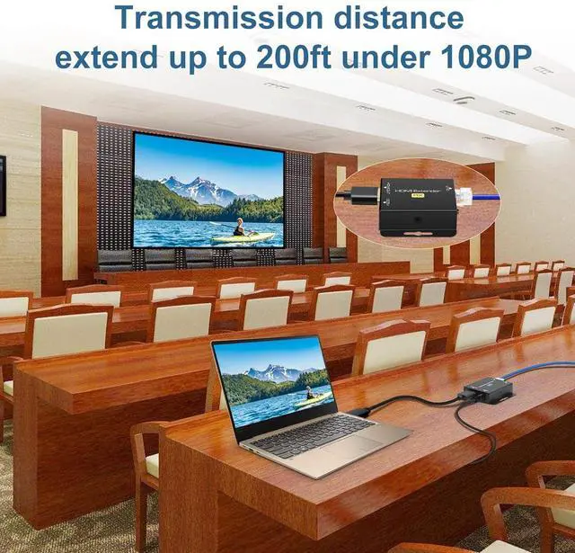 Alt view image 3 of 6 - BUCIER HDMI Extender Over Single Cat6 Ethernet up to 200Ft Repeater Balun Transmitter Receiver Power on Cat Support Full 1080p 3D HDCP EDID Copy from Displays
