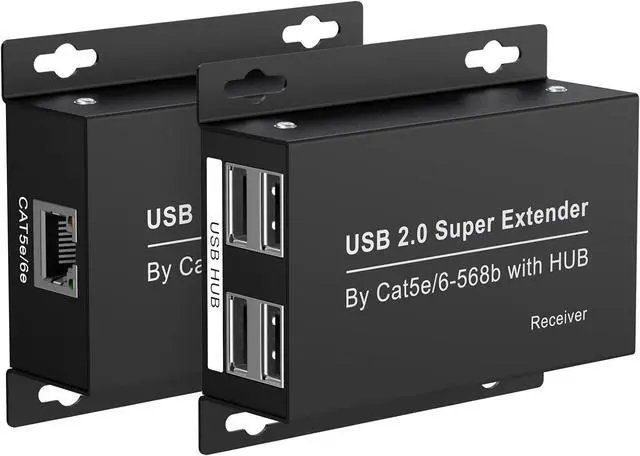 Main image of BUCIER USB Extender Over Ethernet 200ft USB2.0 HUB RJ45 Cat5e 6 up to 480Mbps with Power Adapter 2 Cameras Work in Sync Support Windows MacOS Android Linux