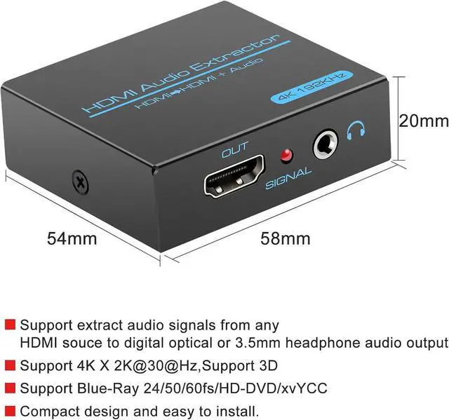 Alt view image 6 of 7 - BUCIER HDMI Audio Extractor Splitter 4K 3.5mm Adapter Converter with AUX RCA L or R Stereo Output Support 1080P 3D Compatable for PS4 Fire Stick Blu Ray Player etc