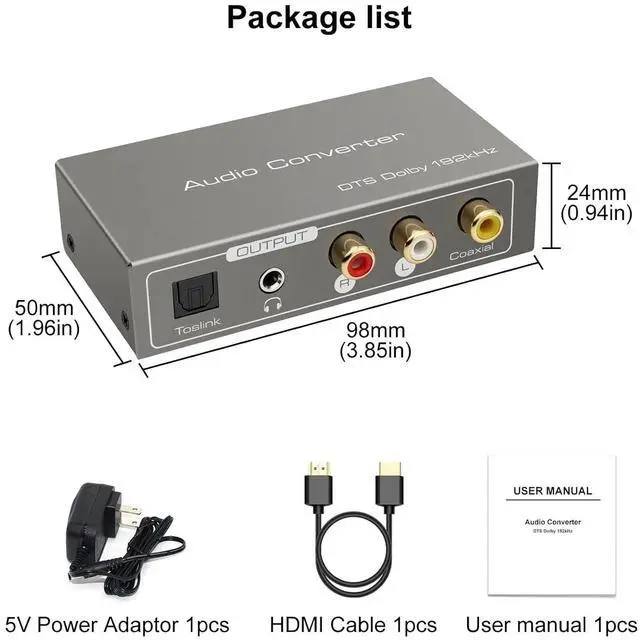 Alt view image 7 of 7 - BUCIER Audio Converter HDMI ARC Adapter Digital to Analog Stereo DAC Coaxial Optical Input Coaxial or Optical LR or 3.5 mm Jack Output for TV