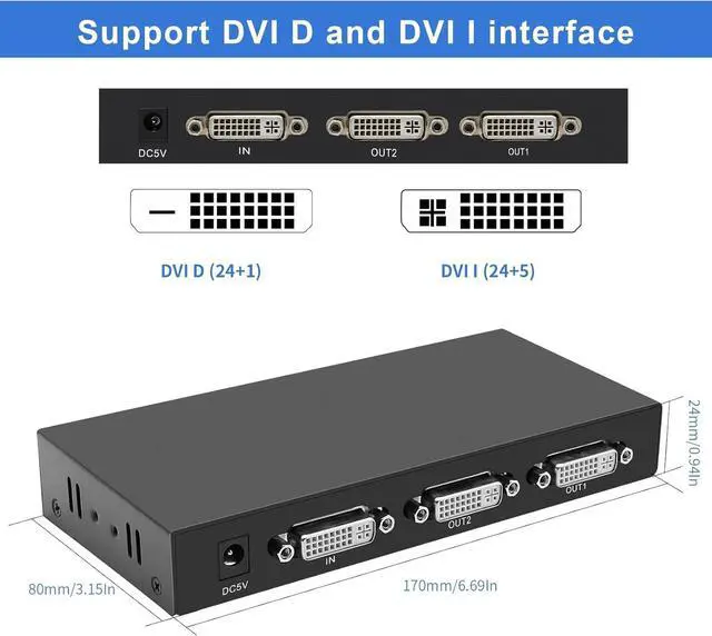 Alt view image 5 of 7 - BUCIER DVI Splitter 1 in 2 Out 2 Port Distribution Duplicator Supports Resolution up to 4K2K Automatically Copy EDID