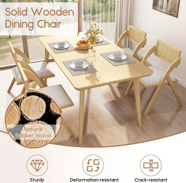 Alt view image 5 of 7 - DualThunder Folding Dining Chairs Set of 2, Foldable Wood Kitchen Chairs with Padded Cushion, Modern Mid Century Rattan Dining Room Chairs, Foldable Dining Chairs for Small Space, No Assembly, Beige