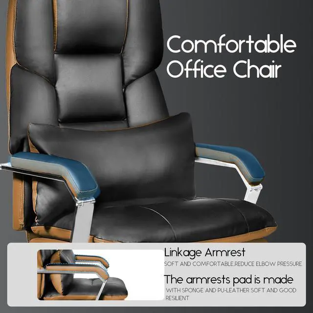 Alt view image 7 of 7 - DualThunder Reclining Office Chair with Footrest O203, Big and Tall Office Chair 500lbs Wide Seat with 170° Backrest, High Back Large Executive Office Chair,Black Pu Leather Desk Chair