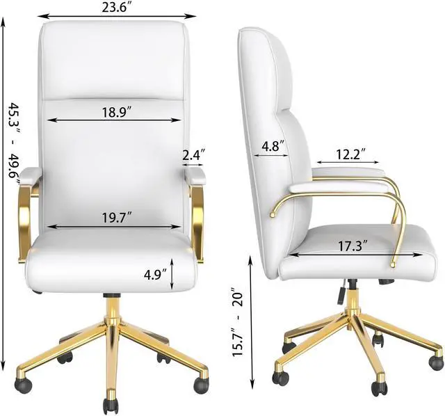 Alt view image 6 of 7 - DualThunder  Executive Desk Chair, White Leather Office Chair with Arms and Wheels, High Back Gold Executive Office Chair with Back Support for Women Girls and Adults, White