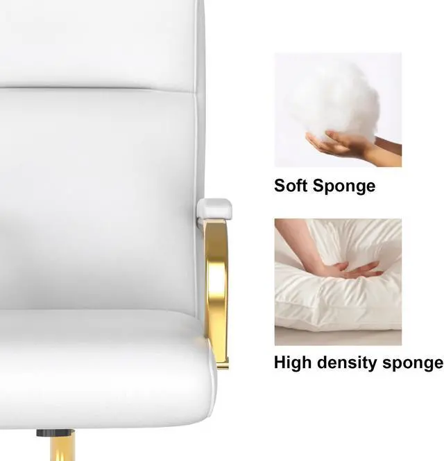 Alt view image 4 of 7 - DualThunder  Executive Desk Chair, White Leather Office Chair with Arms and Wheels, High Back Gold Executive Office Chair with Back Support for Women Girls and Adults, White