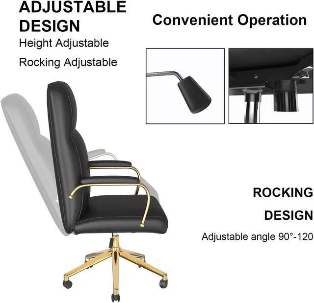 Alt view image 3 of 7 - DualThunder  Executive Desk Chair, White Leather Office Chair with Arms and Wheels, High Back Gold Executive Office Chair with Back Support for Women Girls and Adults, Black