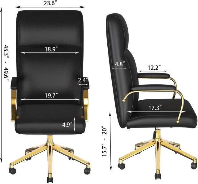 Alt view image 6 of 7 - DualThunder  Executive Desk Chair, White Leather Office Chair with Arms and Wheels, High Back Gold Executive Office Chair with Back Support for Women Girls and Adults, Black