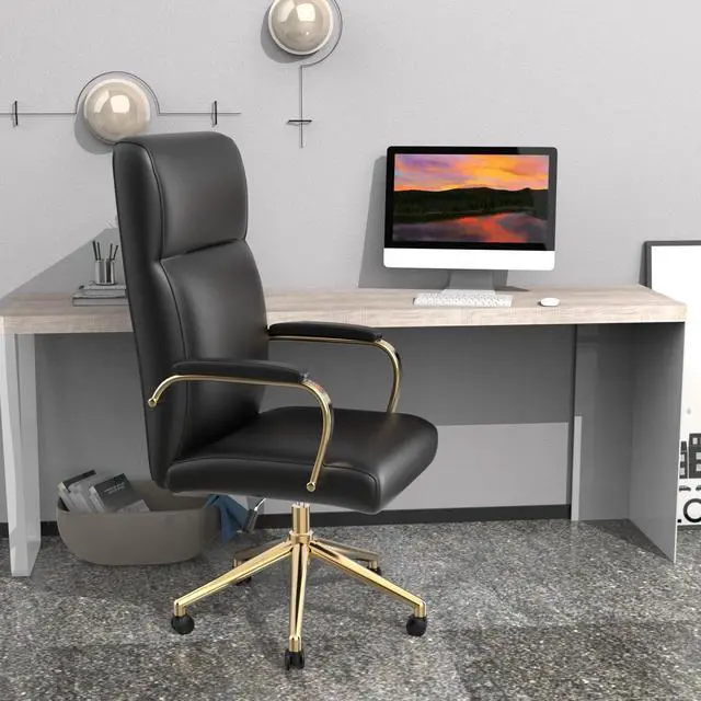 Main image of DualThunder  Executive Desk Chair, White Leather Office Chair with Arms and Wheels, High Back Gold Executive Office Chair with Back Support for Women Girls and Adults, Black