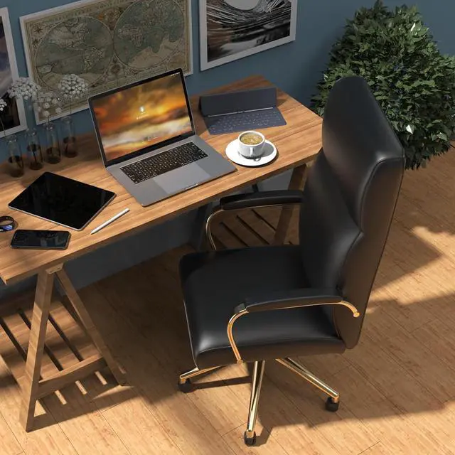Alt view image 7 of 7 - DualThunder  Executive Desk Chair, White Leather Office Chair with Arms and Wheels, High Back Gold Executive Office Chair with Back Support for Women Girls and Adults, Black