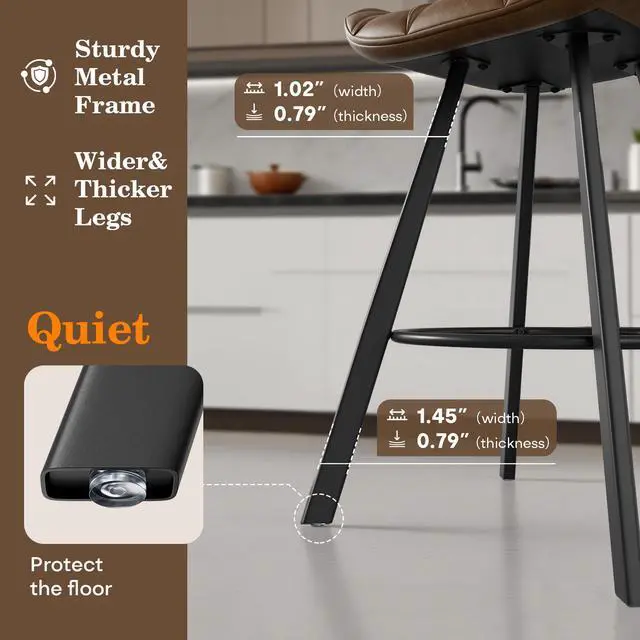 Alt view image 7 of 7 - DualThunder Set of 3 26" Faux Leather Bar Stools with Low Back and Footrest
