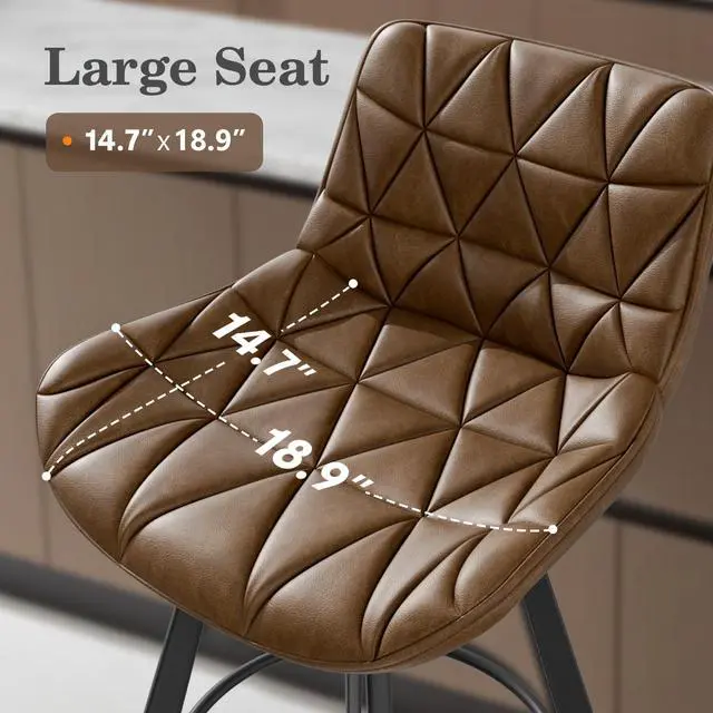Alt view image 5 of 7 - DualThunder Set of 3 26" Faux Leather Bar Stools with Low Back and Footrest