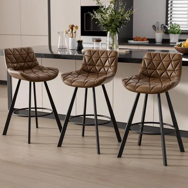 Main image of DualThunder Set of 3 26" Faux Leather Bar Stools with Low Back and Footrest