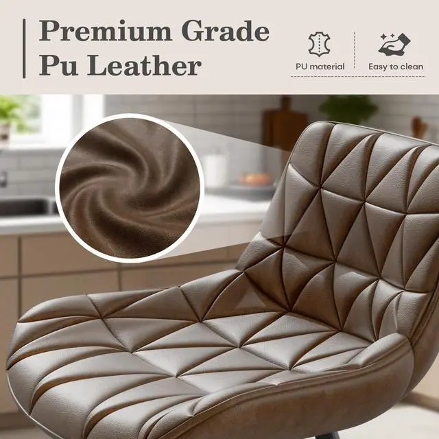Alt view image 6 of 7 - DualThunder Set of 3 26" Faux Leather Bar Stools with Low Back and Footrest