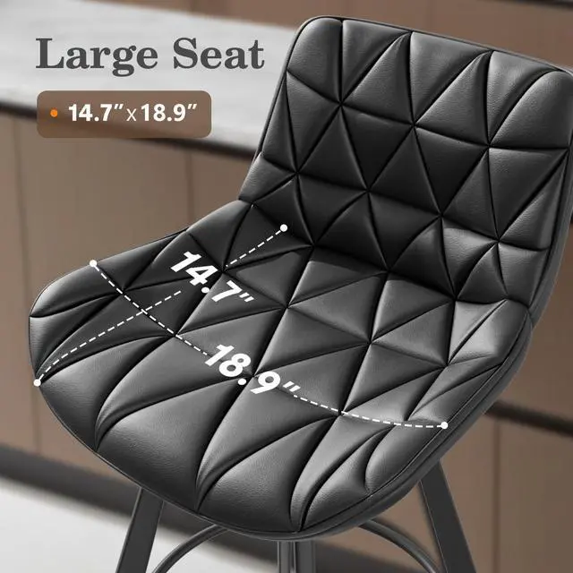 Alt view image 6 of 7 - DualThunder Set of 3 26" Faux Leather Bar Stools with Low Back and Footrest Black