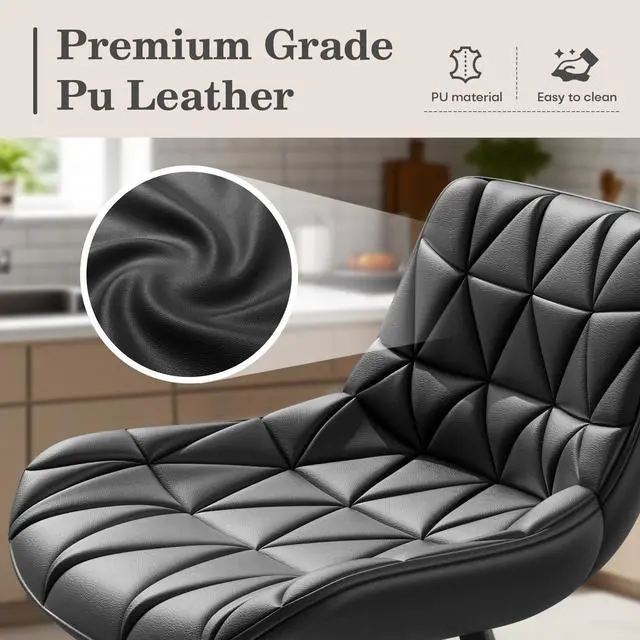 Alt view image 5 of 7 - DualThunder Set of 3 26" Faux Leather Bar Stools with Low Back and Footrest Black