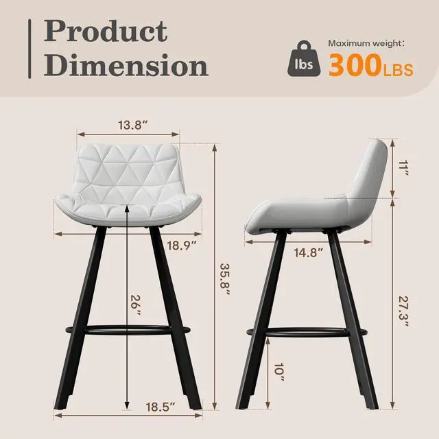 Alt view image 2 of 7 - DualThunder Set of 3 26" Faux Leather Bar Stools with Low Back and Footrest White