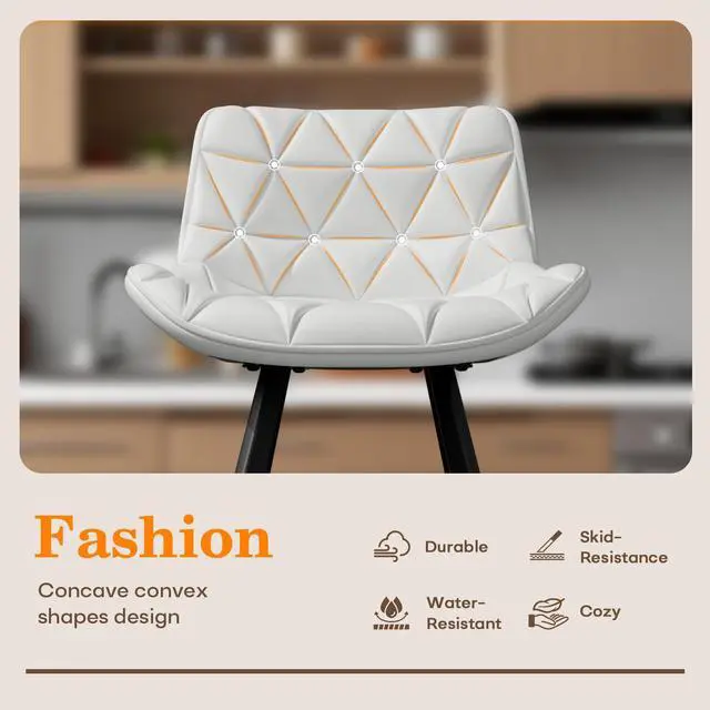 Alt view image 5 of 7 - DualThunder Set of 3 26" Faux Leather Bar Stools with Low Back and Footrest White