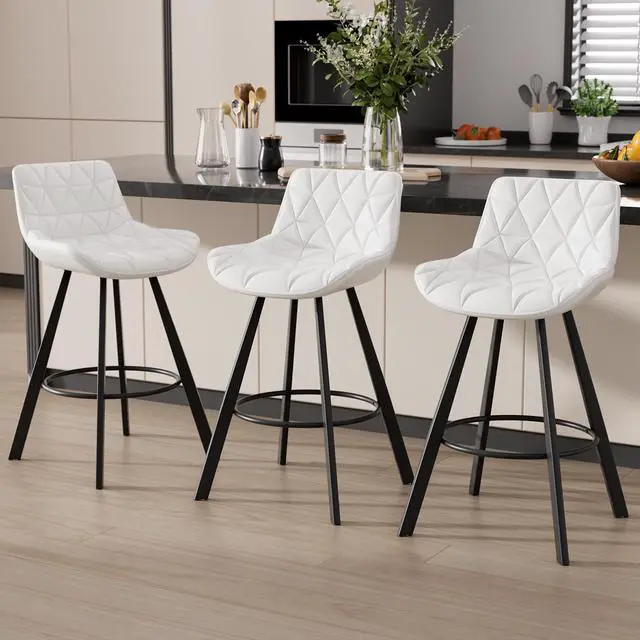 Main image of DualThunder Set of 3 26" Faux Leather Bar Stools with Low Back and Footrest White