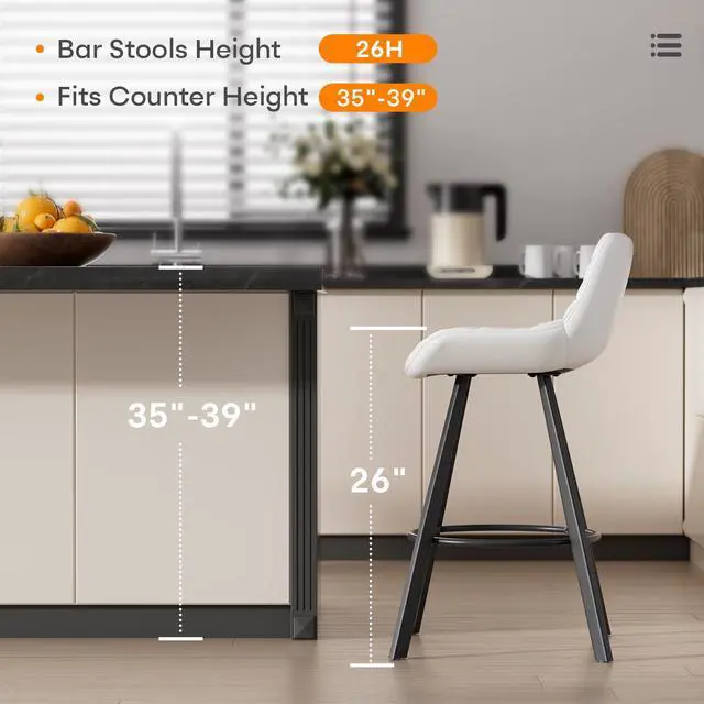 Alt view image 4 of 7 - DualThunder Set of 3 26" Faux Leather Bar Stools with Low Back and Footrest White