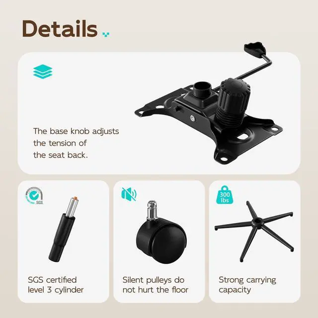 Alt view image 7 of 7 - DualThunder Mid Back Leather Desk Chair with Wheels, Adjustable Swivel Computer Chair, Padded Wide Seat Office Chair 300lbs, Task Chair for Home Office or Study Room, Black