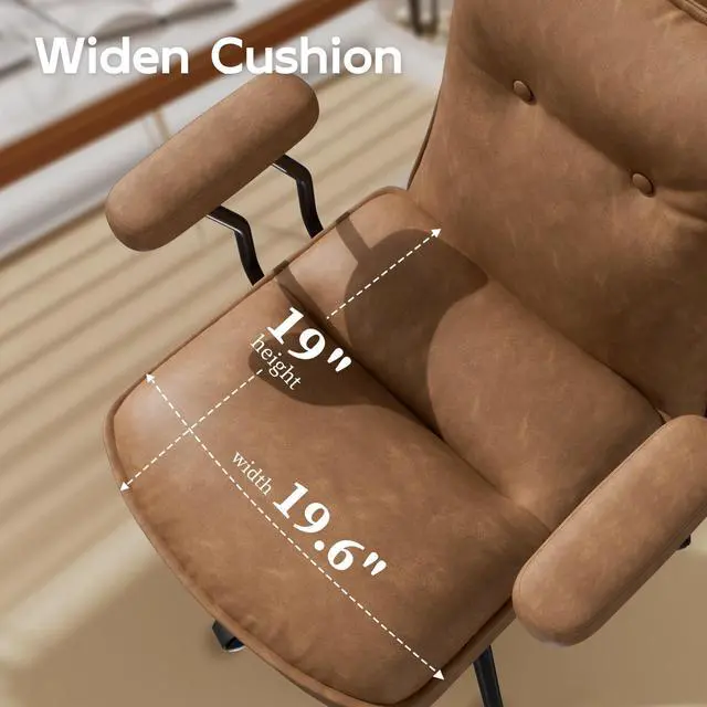 Alt view image 3 of 7 - DualThunder Mid Back Leather Desk Chair with Wheels, Adjustable Swivel Computer Chair, Padded Wide Seat Office Chair 300lbs, Task Chair for Home Office or Study Room, Brown