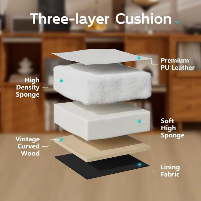 Alt view image 4 of 7 - DualThunder Mid Back Leather Desk Chair with Wheels, Adjustable Swivel Computer Chair, Padded Wide Seat Office Chair 300lbs, Task Chair for Home Office or Study Room, White