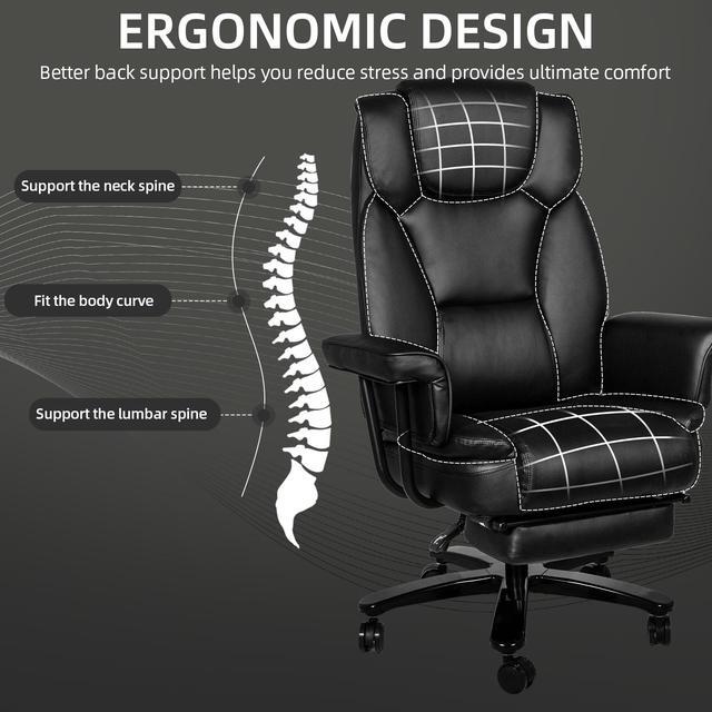 Alt view image 2 of 7 - Ninecer Big and Tall Office Chair 400LBS with Wide Seat and Arms, 160° Reclining Office Chair with Footrest, Comfortable Executive Office Desk Chair High Back, Computer Chair Home Office, Black