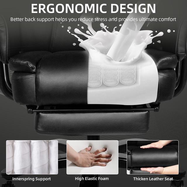 Alt view image 4 of 7 - Ninecer Big and Tall Office Chair 400LBS with Wide Seat and Arms, 160° Reclining Office Chair with Footrest, Comfortable Executive Office Desk Chair High Back, Computer Chair Home Office, Black