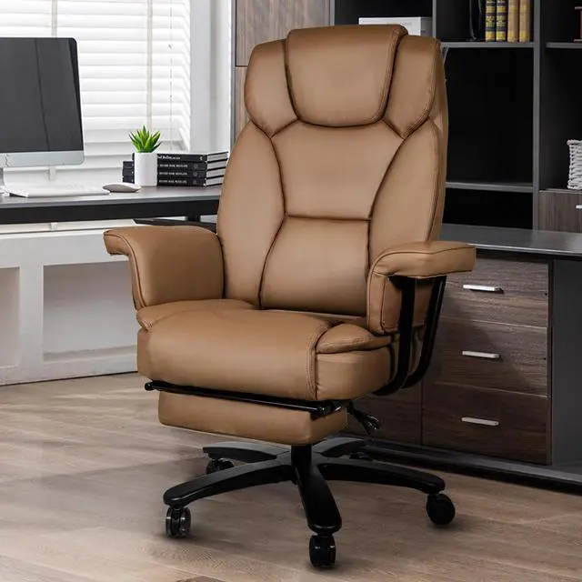 Alt view image 7 of 7 - Ninecer Big and Tall Office Chair 400LBS with Wide Seat and Arms, 160° Reclining Office Chair with Footrest, Comfortable Executive Office Desk Chair High Back, Computer Chair Home Office, Brown