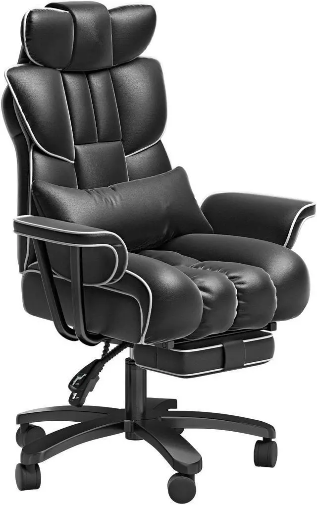 Alt view image 2 of 7 - Ninecer Big and Tall Office Chair 400LBS, Reclining Executive Desk Chair with Footrest & Lumbar Support, Puls Size Office Chairs for Heavy People,High Back,Wide Seat and Arms, Black