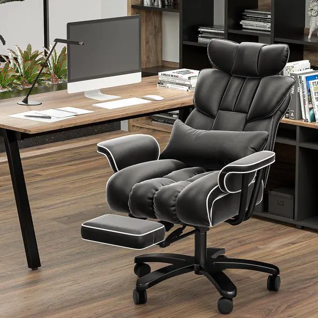 Alt view image 7 of 7 - Ninecer Big and Tall Office Chair 400LBS, Reclining Executive Desk Chair with Footrest & Lumbar Support, Puls Size Office Chairs for Heavy People,High Back,Wide Seat and Arms, Black