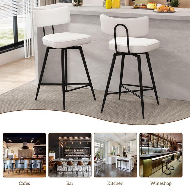 Alt view image 7 of 7 - Ninecer 26" Swivel Bar Stools Set of 2, Modern Counter Height Barstools, Pu Leather Kitchen Stools with Back Footrest Metal Legs, Bar Chairs for Kitchen Island, Cafes, Dining Room,White